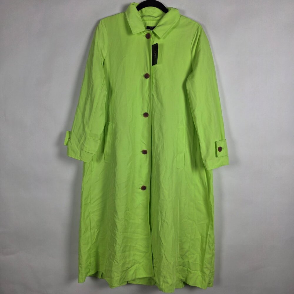 Alfani Pleated NWT Womens PM Petite Medium Long Sleeve Lime Green Trench Coat - Picture 1 of 7